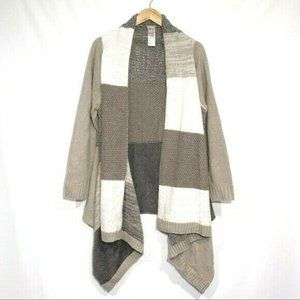 CHICO'S SIZE 2 LARGE 12/14 COLORBLOCK PATCHWORK WATERFALL  CARDIGAN NEW STRETCH